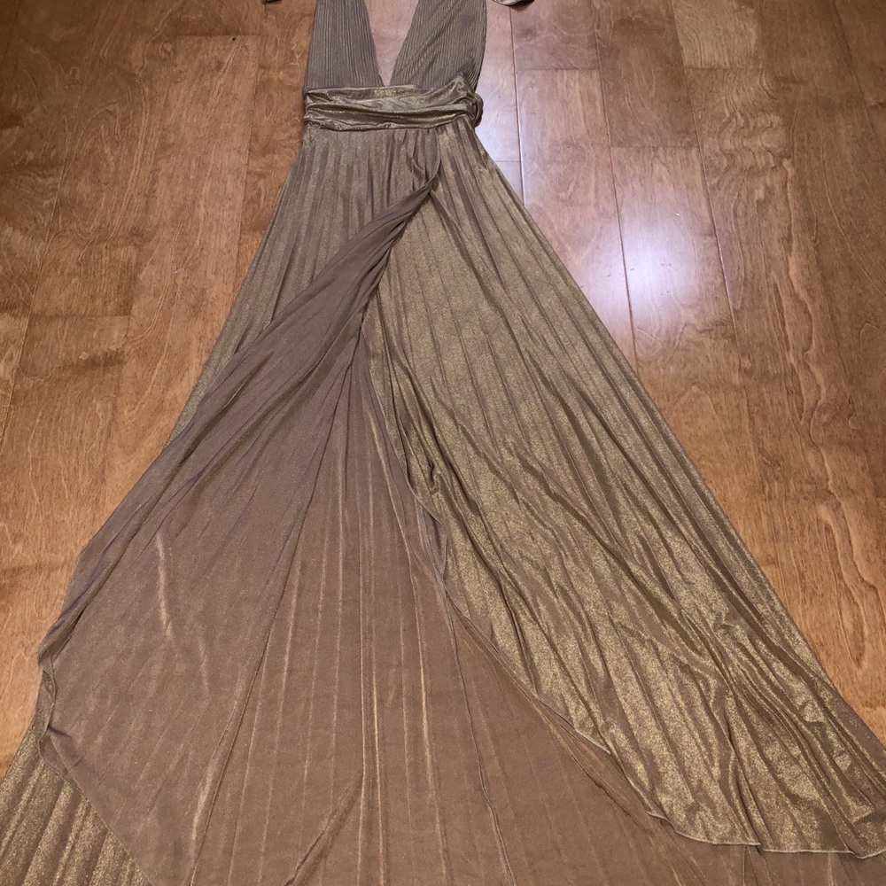 Pleated Split front halter dress